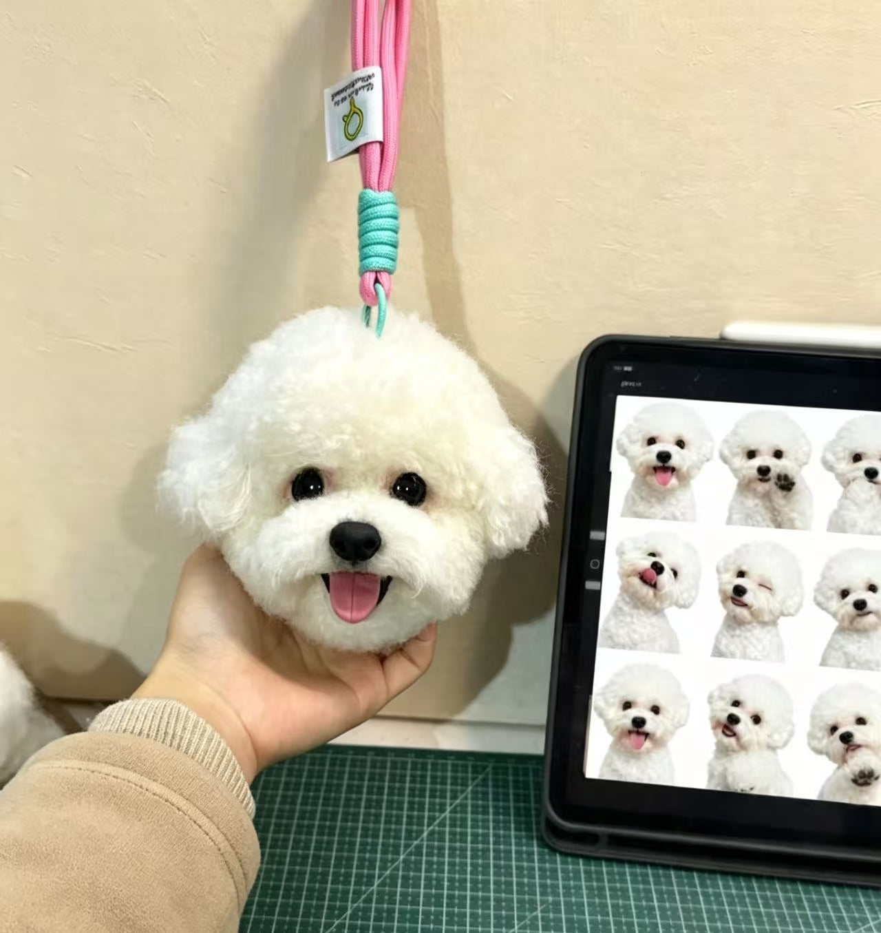 Custom white dog wool pendant